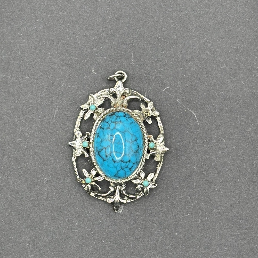 Vintage Turquoise Pendant with flower Accents